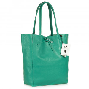 Geanta shopper din piele naturala DiAmanti Luisa Verde Menta